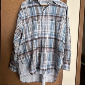Acne Studios Gray and Blue Plaid Shirt
